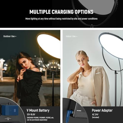 NEEWER 18" RGB LED Round Panel Video Light with APP Control, 65W 6000Lux/0.5m 2500K-8500K RGBCW Photography Studio Lighting /18 Scenes/V Battery Powered for Outdoor Filming Recording Streaming, GR18C - style: RGB