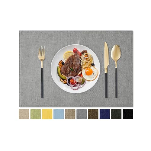 Romanstile Cloth Placemats Set of 6-12 x 18 Inch, Heat Resistant Double Layered Thickened Burlap Place Mats, Washable Faux Linen Farmhouse Table Mats for Kitchen/Dining/Party/Outdoor, Grey - color: Gray, size: Placemats 12" X 18", Set of 6