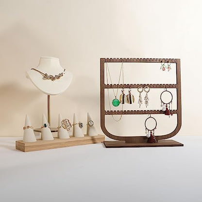 wooden hanging jewelry organizer, walnut jewelry display holder for selling, dangle necklace storage shelf, 3 tier earring display stands for selling【Jewelry shelf-3 tier】
