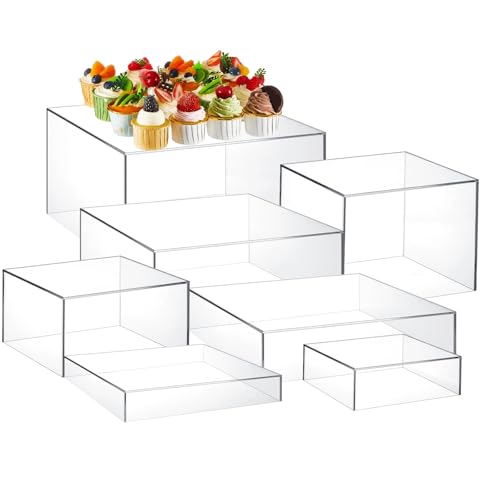 Leinuosen 7 Pcs Large Buffet Risers Set 6" to 12" Acrylic Display Box Catering Dessert Table Riser Food Display Decorative Stand with Hollow Bottom for Catering Supplies(Clear, Square) - color: Clear, size: 6" to 12", style: Square