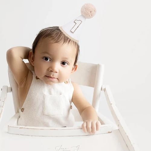 Neutral 1st Birthday Party Hat - Simple First Cone Hat, One Birthday Decoration Photo Props - color: Cream White
