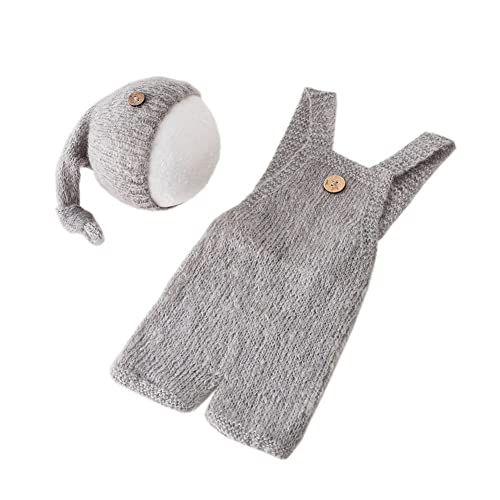 Fashion Cute Newborn Boy Girls Baby Costume Outfits Photography Props Hat Pants - color: Light Gray