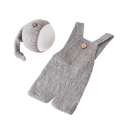 Fashion Cute Newborn Boy Girls Baby Costume Outfits Photography Props Hat Pants - color: Light Gray