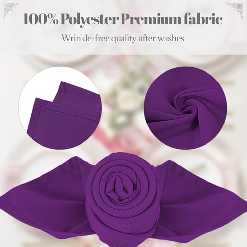 PLOYMONO Eggplant Heavy Duty Cloth Napkins - 17 x 17 Inch Solid Washable Polyester Dinner Napkins - Set of 8 Napkins with Hemmed Edges - Great for Weddings, Parties, Banquets Dinner & More - color: Eggplant