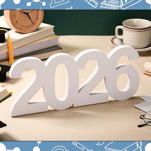 AceOrbit Graduation Decorations 2026 Table Sign Centerpieces 13" x 5.5" Wooden Class of 2026 Block Graduation Photo Booth Props for High School Seniors Night Decor College Party Supplies(White) - color: White