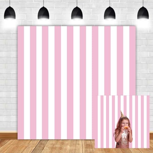 Leyiyi 8x8ft Photography Background Pink and White Stripe Backdrop Happy Birthday Party Vertical Horizontal Stripes Summer Holiday Banquet Baby Shower Blog Make-up Photo Portrait Vinyl Studio Prop - color: Pink,White, size: 8x8ft