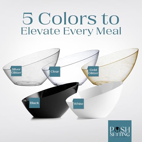 Posh Setting - White Plastic Serving Bowls for Party - Angled, Disposable, Chip & Candy Bowls - 54 OZ, 5 Pack - color: White, size: Large 54 OZ