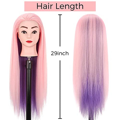 Mannequin Head with Hair, Beauty star 29" Cosmetology Doll Dressing Head for Hair Styling, Manikin Head to Hairstylist Practice on, Hairdressing Training Braiding Heads with Clamp Stand - color: Pink