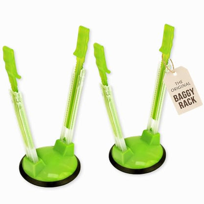 Jokari Adjustable Baggy Rack Stand 2 Pack Hands Free Food Storage Bag Holder Stand for Freezer and Sandwich Bags Clip Stand for Pouring Leftovers or Drying Reusable Ziploc Bags - size: Pack of 2