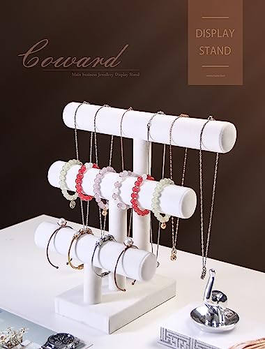 Coward 3 Tier Bracelet Holder Jewelry Display Stand, Necklace Display Holder, Watch Hair Ties Stand, Hairband Jewelry Organizer for Home or Store Selling Show (Beige Velvet) - color: Beige, size: 3 Tier