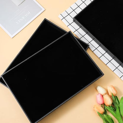 6PCS Black Velvet Stackable Jewelry Trays, Jewelry Organizer Tray for Drawers, Countertop & Dresser, Soft Showcase Trays for Rings, Necklaces, Earrings (Velvet Lining)