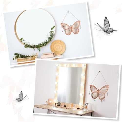 Wood Butterfly Earring Holder for Girls, Rustic Mount Hanging Earring Holder Wall Jewelry Organizer for Necklace Display Women Vendor Events,Craft Home Decor Gift,11 x 11 IN