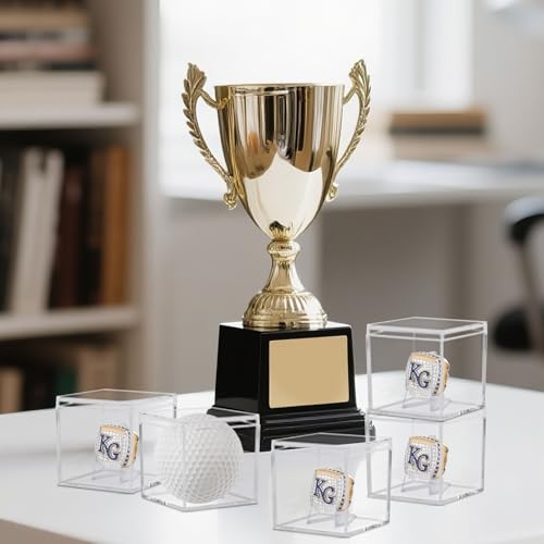 10 Pack Championship Ring Display Case Clear Acrylic Case Display Box for Sports Baseball Basketball Softball Golf Single Ring Coin Holder Stand, 2.16 Inch - size: 10 Pack