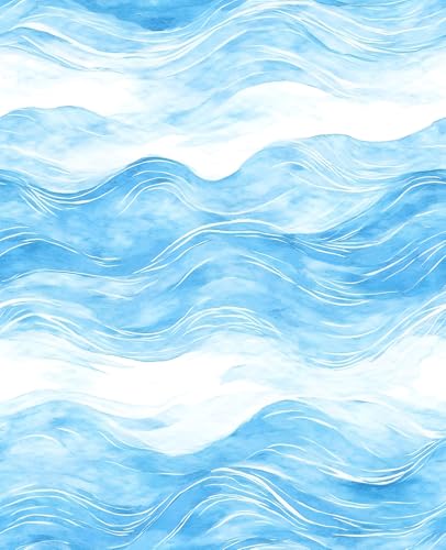 Blue Water Wave Peel and Stick Wallpaper, Casual Coastal Ocean Pattern Self Adhesive Wall Paper for Bathroom Cabinet Drawer, Vinyl Abstract Watercolor Style Contact Paper 17.5In x 118In - color: White/Cobalt Blue, size: 17.5" x 118"