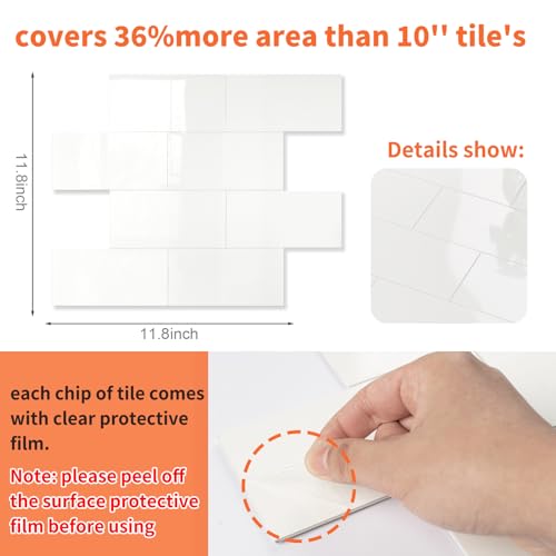 10 Sheets Ivory White PVC Subway Tile Peel and Stick Backsplash,12''Heat Resistant Stick on Tiles for Kitchen,Waterproof Peel and Stick Wall Tiles for Bathrrom - color: Ivory White