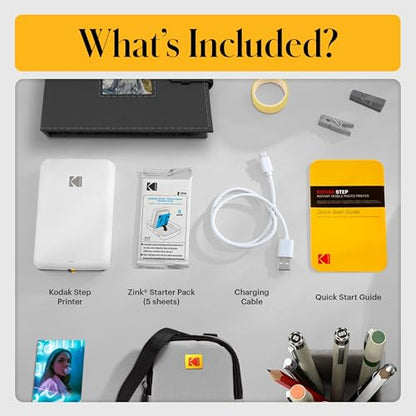 Kodak Step Instant Smartphone Photo Printer - 75 Sheets Bundle - Portable Mini Color Wireless Mobile Printer - Zink 2x3” Sticky-Back Photos - Bluetooth Compatible with Smart Devices - Fun App -White - color: White, style: Printer + 75 Sheets