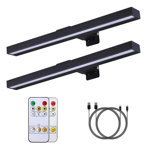 MIOBLUE LED Picture Lights with Remote, 16in Metal Battery Operated Picture Light,Rechargeable Display Lamp,Dimmable Dartboard Light with Timer for Frame Wall Portrait Art, 2Pack - color: 2pack-Black, size: 16inch