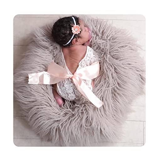 Newborn Lace Romper Baby Girl Outfit Photography Prop Vintage Romper with Ribbon Bow and Matching Headband