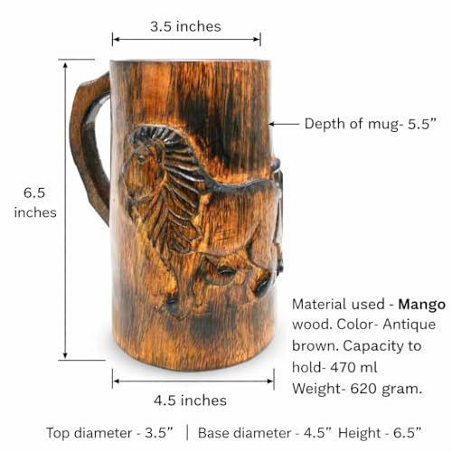 collectiblesBuy Hand-carved Antique Brown Lion Design Wooden Coffee Mug Rustic Tankard with Handle for Tea Wine Beer Ideal for Men Camping Travel Outdoor Use