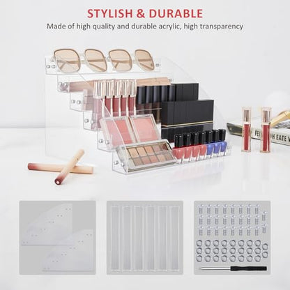 KINGROW Nail Polish Organizer Holder Rack 6 Layers Acrylic Display Shelf For Eyeglasses Essential Oils Ink Storage Holds Up to 96 Bottles (Fit 1-2oz Bottles) - size: 6 Layers