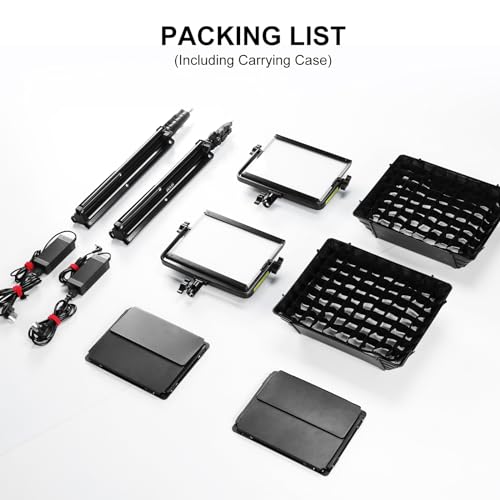 GVM RGB Photography Lighting Kits with 2 Softboxes, 680RS 50W Studio Lights with Bluetooth Control, 2 Packs Video Light with 18 Lighting Scenes, led Panel Lights for Video Recording, 8500lux/0.5m - size: 2 Packs with Softboxes