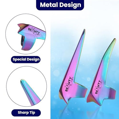 Beauty & Crafts 2PC Pro Hair Parting & Sectioning Rings-Stainless Steel Finger braiding Tool for Precise Hair Styling and Extension Installations - Inculde Straight &Curved Ring with Box (Multi) - color: Multi Rainbow