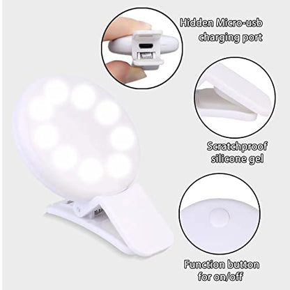 Ring Light of Pocket-Size: Rechargeable Small Ring Light for Phone, Laptop & Makeup - Perfect for Small & Adults, Portable Selfie Light (White)