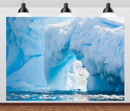 BELECO 15x10ft Fabric Polar White Iceberg Backdrop Antarctic Ocean Glacier ICY Cliff Snowy Mountains Snow Ice World Arctic Background Winter Polar Sea Nature Scenery Photography Studio Props - size: 15x10ft