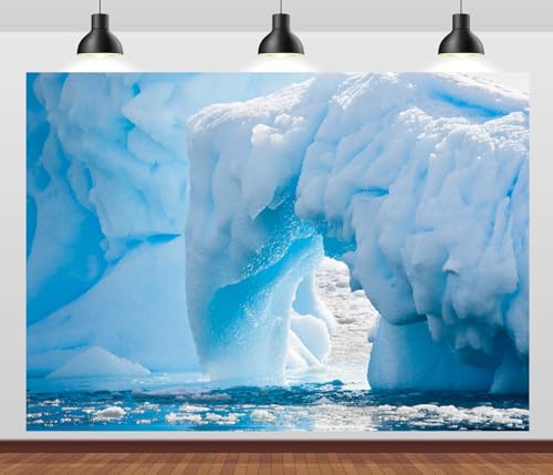BELECO 10x6.5ft Fabric Polar White Iceberg Backdrop Antarctic Ocean Glacier ICY Cliff Snowy Mountains Snow Ice World Arctic Background Winter Polar Sea Nature Scenery Photography Studio Props - size: 10x6.5ft