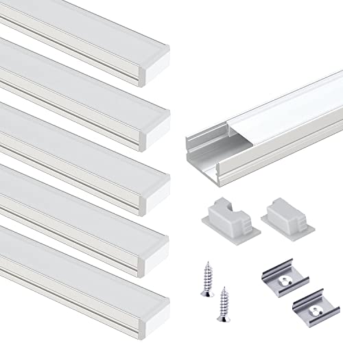 VST 6Pack 1ft U Shape LED Aluminum Channel System with Milky Cover, End Caps and Mounting Clips, LED Diffuser Channel for LED Strip Light, Very Easy Installation - color: Silver & Milky, size: 1ft 6