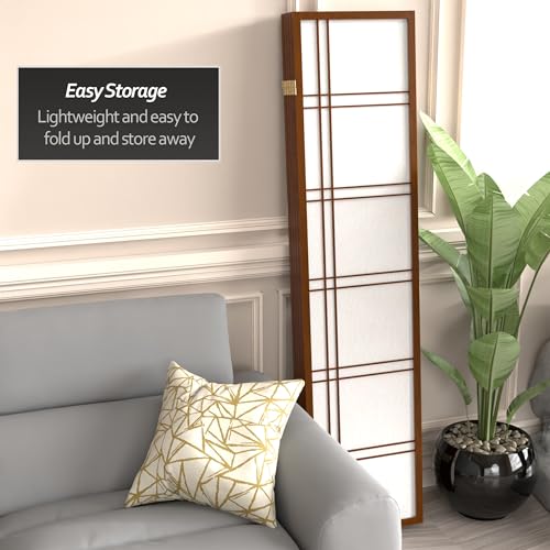 Red Lantern 6 ft. Tall Double Cross Shoji Screen - Walnut - 5 Panels - color: Walnut, size: 5 Panel