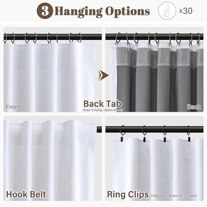 Guken Beige White 100% Blackout Linen Curtains 84 Inches Long 2 Panels Back Tab Hook Belt Country Farmhouse Black Out Room Darkening Thermal Insulated Noise Reducing Curtain Living Room Bedroom 52x84 - color: Beige White, size: 52"W x 84"L (Pack of 2)