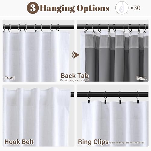 Guken Beige White 100% Blackout Linen Curtains 63 Inches Long for Bedroom Country Farmhouse Back Tab Hook Belt Black Out Room Darkening Insulated Thermal Noise Reduction Window Drapes Nuersery 52x63 - color: Beige White, size: 52"W x 63"L (Pack of 2)