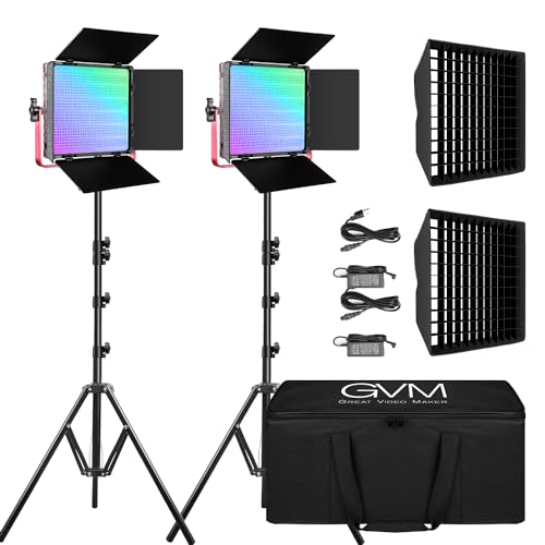 GVM 1200D RGB LED Video Light, 50W Video Lighting Kit with APP Control, 3200K-5600K Photography Lighting kit for Studio, Aluminum Alloy Shell,20 Scene Modes & CRI97+, 2-Pack with Softbox