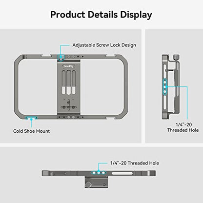 SmallRig Universal Smartphone Video Rig for iPhone 17 16 15 14 for Samsung, Filmmaking Vlogging Rig Aluminium Alloy Phone Video Cage Grip with Cold Shoe Mount for Videomaker Videographer - style: Cage