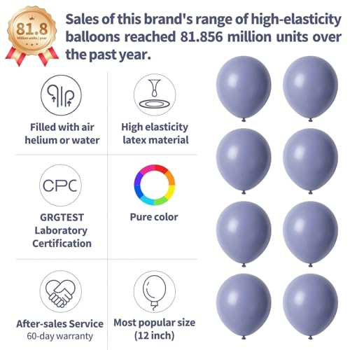 110pcs Dusty Blue Balloon 12 Inch, Blue Latex Balloons for Birthday Party Baby Shower Wedding(with 2 Ribbons). - color: A06-dusty Blue, size: 12inch(normal)