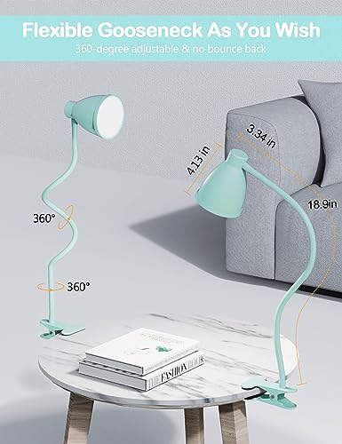 BOHON Desk Lamp with Clamp, 10W 38 LED Clip on Light, 5 Color 10 Brightness Auto Off Timer, Flexible Gooseneck Clip Lamp, Desk Lights for Office Home Bed Bedside Reading, Adapter Include, Teal - color: Teal