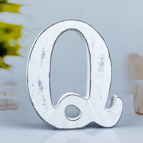 6 Inch Rustic White Wood Letters Unfinished Wood Letters for Wall Decorative White Retro Standing Letters Sign Board Decoration for Craft Home Party Projects (Q) - color: Q