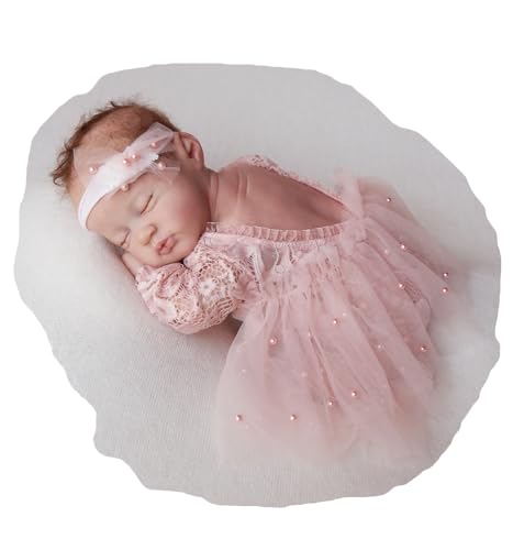 Zeroest Newborn Photography Outfits Girl Lace Romper Newborn Photography Props Rompers Baby Girls Skirt Photoshoot 3 PCS - color: Pink-long Sleeve