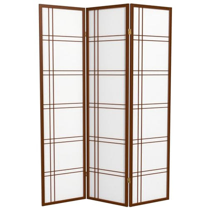 Red Lantern 6 ft. Tall Double Cross Shoji Screen - Walnut - 3 Panels - color: Walnut, size: 3 Panel