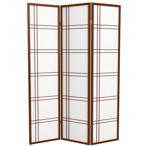 Red Lantern 6 ft. Tall Double Cross Shoji Screen - Walnut - 3 Panels - color: Walnut, size: 3 Panel