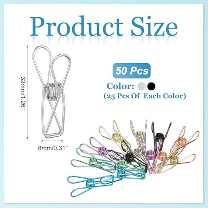 PATIKIL 50Pcs Paper Office Binder Clips, 1.26" Small Metal Wire Hollow Out Paper Clamps Long Tail Binder Clips for Photo Clothes Hanging Office Home Kitchen Food Package, Black/Silver - color: Black/Silver