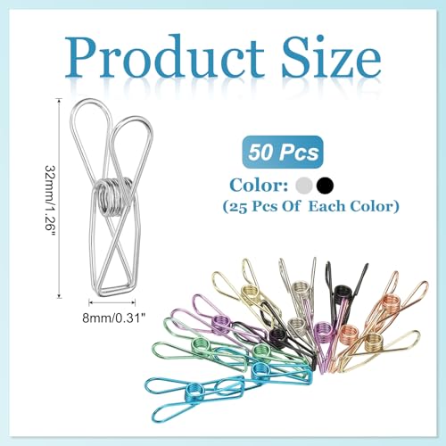 PATIKIL 50Pcs Paper Office Binder Clips, 1.26" Small Metal Wire Hollow Out Paper Clamps Long Tail Binder Clips for Photo Clothes Hanging Office Home Kitchen Food Package, Black/Silver - color: Black/Silver