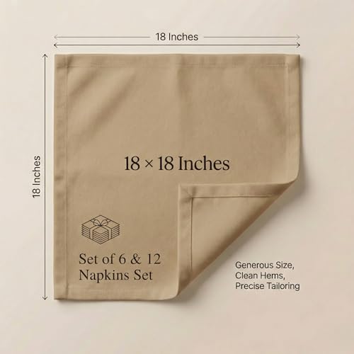 ACCENTHOME Accent Home 100% Cotton Napkins, Delicate Cloth Napkins for Dinners, Parties and Weddings，18 x 18 Inch Set of 12 - Brown - color: 05 - Brown - Twill, size: 18"x18" - Pack of 12