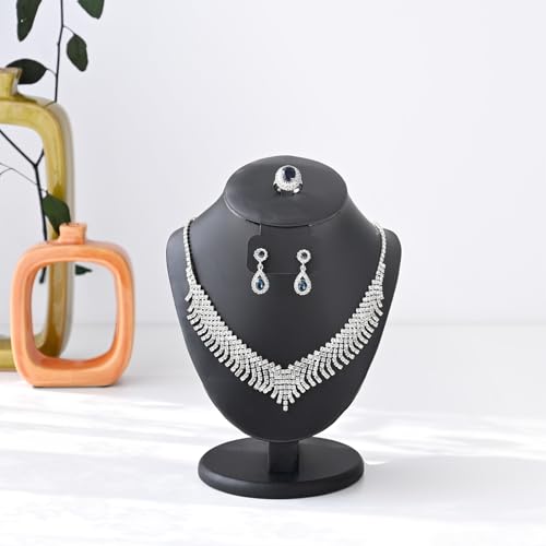 MOOCA Jewelry Display Necklace Chain Bust Display Holder Stand, Necklace Mannequin Bust, Jewelry Stand, Black PU Faux Leather - color: Black PU Faux Leather