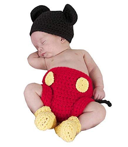 Jastore Photography Prop Baby Costume Cute Crochet Knitted Hat Cap Girl Boy Diaper Shoes Mouse - color: Red