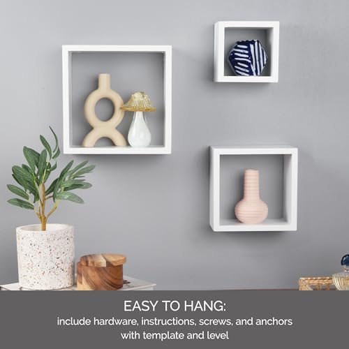 MELANNCO Floating Square Cube Shelves, for Bedroom, Living Room, Bathroom, Kitchen, Nursery, White (Pack of 12) - color: White, size: Set of 12