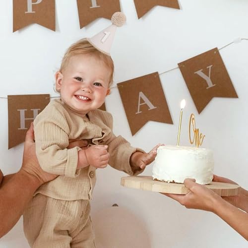 Boho First Birthday Hat-Natural 1st Birthday Boho Decorations,One Birthday Costume Headwear,Cake Smash Photo Prop - color: Beige