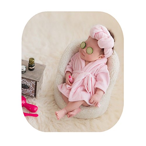 Newborn Baby Photography Props Outfit Robe Bathrobes Towel Sets & Cucumber Slices for Baby Boys Girls Posing Photo Prop - color: Pink