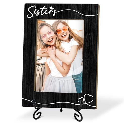 Sisters Picture Frame, Frame Gifts For Women Family Friend, Sister Gifts For Birthday Christmas Keepsake, 4x6 Photo Frame for Tabletop Display Desk Decor (Black) - color: Black
